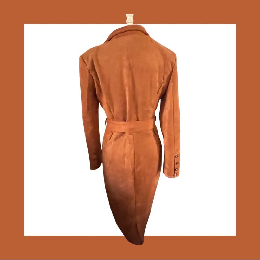 Brown Fashionable Microsuede Trench Coat - Picture 2 of 2